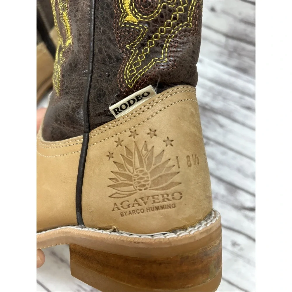 Agavero Rodeo Boots Girls Size 1 Leather Brown Embroidered Pattern